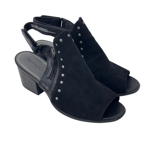 Baretraps Womens Black Open-Toe Slingback Sandals SZ 10 Stud Accent Side Zippers - Picture 2 of 13